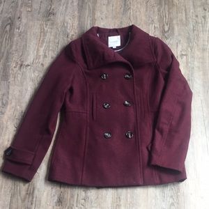 Burgundy wool pea coat